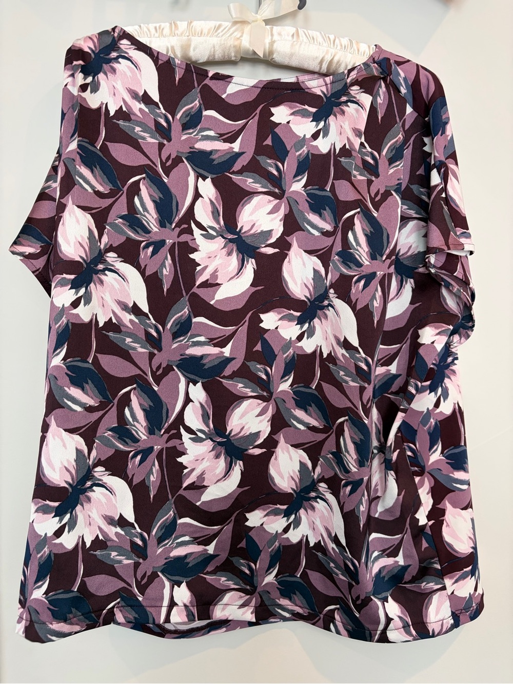Ann Taylor Factory Floral Short Sleeve Top - Pink & Plum
